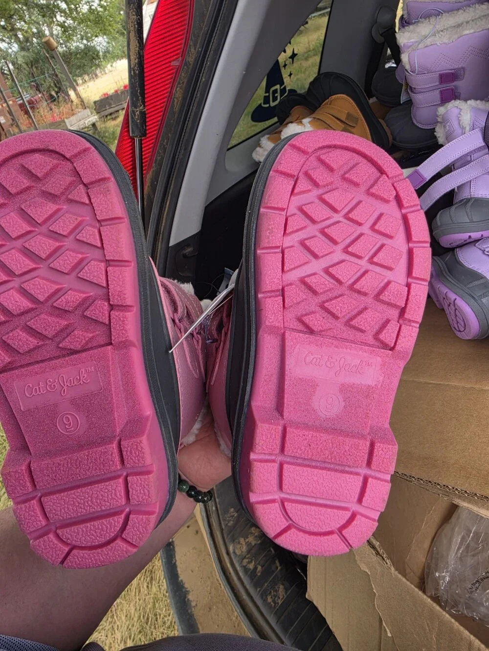 Cat & Jack Pink and Gray Kids Snow Boots with Fleece Collar